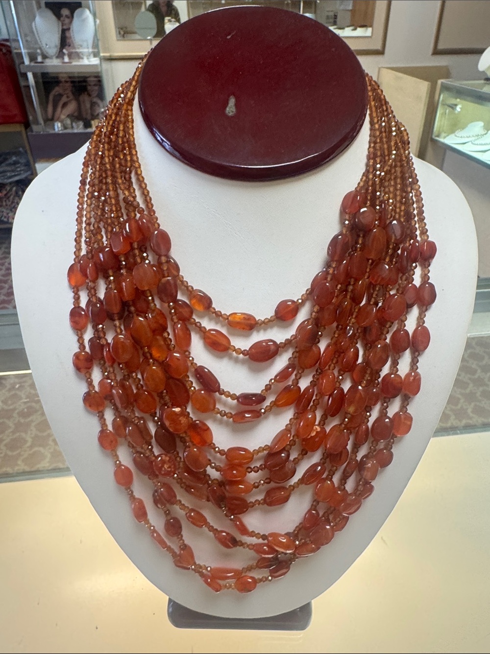 Multi-Strand Carnelian Bead Necklace in Rich Orange